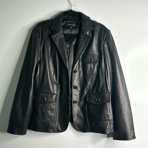 Anne Klein genuine lamb leather jacket coat size xL black grange mop wife
